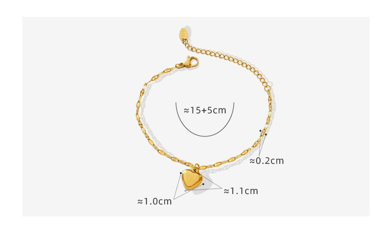 PVD Coated Gold Plating Process PVD Coated Real Gold Plated Heart Shape Titanium Steel Elegant Waterproof Non Tarnish Bracelets