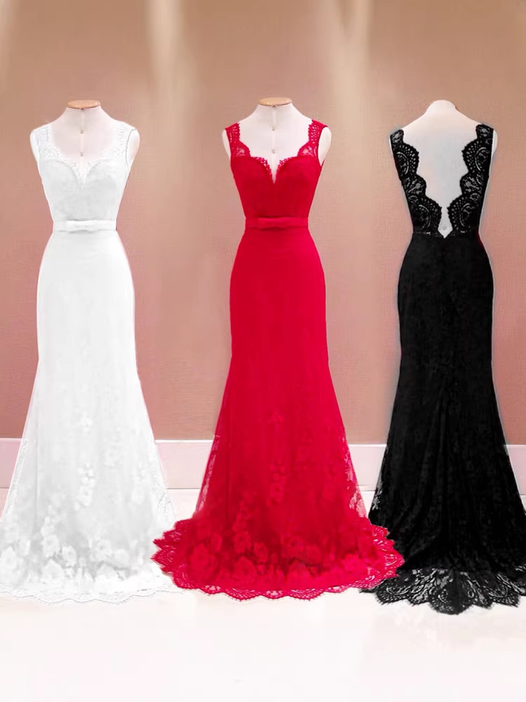 red lace sexy wedding dress sleevless