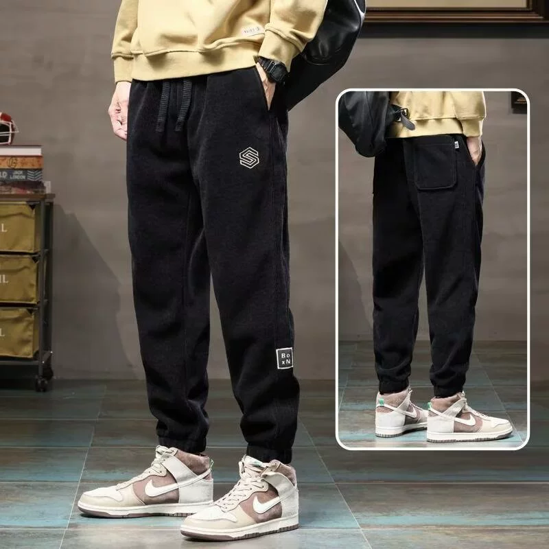 Модные утолщенные теплые брюки для ног Осень и зима новые фланговые брюки