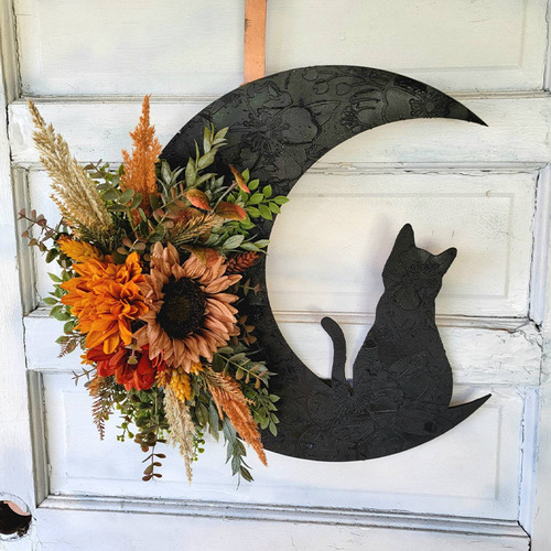 Hong Kong Love Cross-border Halloween Moon Cat Garland Door Hanging Decoration Festive Dead Branch Kitten Rattan Circle Atmosphere Decoration