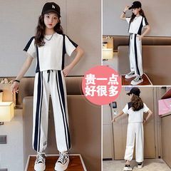 女童休閒運動服套裝夏季新款中大童洋氣女孩韓版休閒束腳褲兩件套