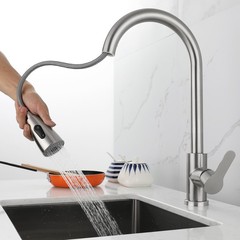Sliding Kitchen Faucet with Cold and Hot Stainless Steel Dish Basin Double Outlet Telescopic Swivel Tap Wholesale
