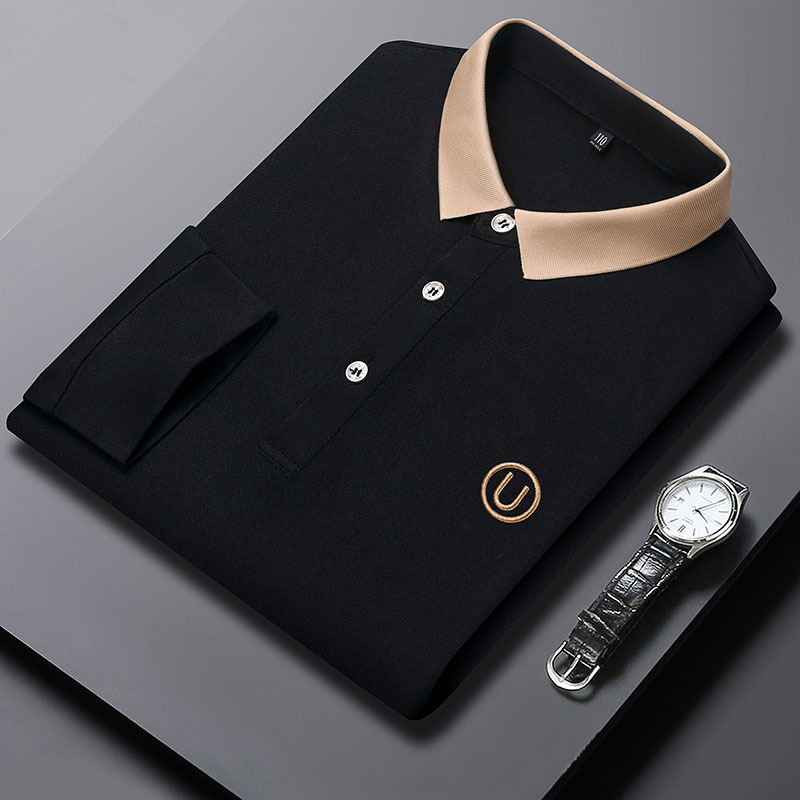 Camiseta Polo de Manga Longa 2024 para Homens Primavera Outono Marca da Moda Camisas Polo Soltas Masculinas Camisa Versátil de Algodão Casual Camiseta Top_voghion.com