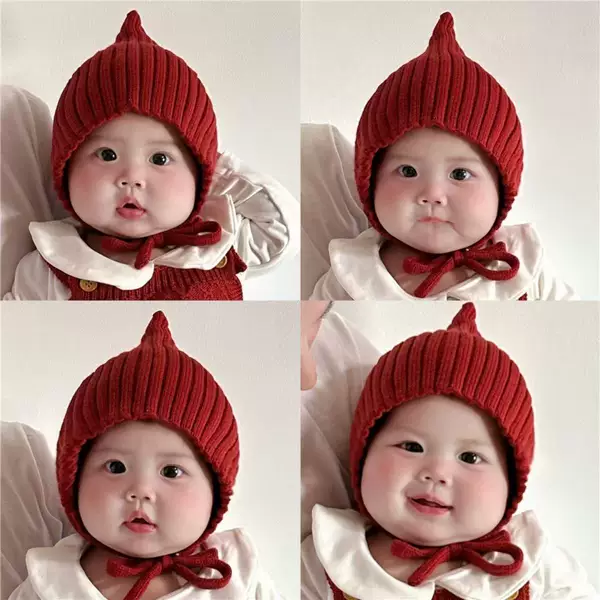 Baby Pullover Hat for Going Out, Cute and Adorable Knitted Hat, Versatile Children's Woolen Pointed Hat, Baby Warm Ear-Protecting Hat