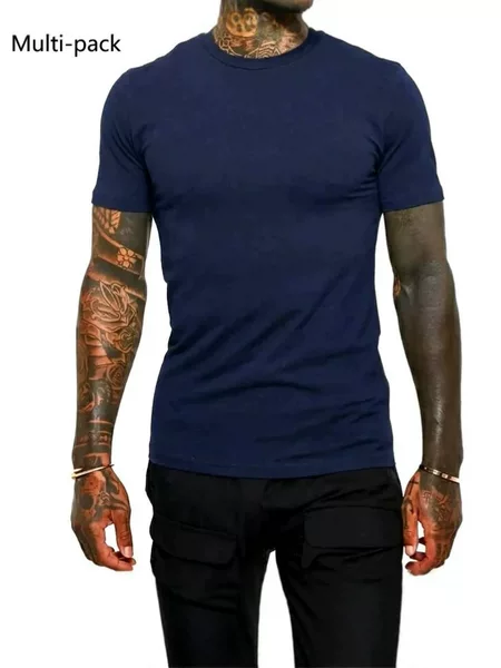European and American Cross-Border Summer Round-Neck T-Shirts, European Fitness Sports Short-Sleeve Tops, Three-Piece Set, Multi-Color Slim-Fit Base Layer
