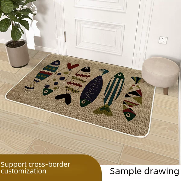 Cartoon Cross-Border Linen Carpet Floor Mat Entry Door Mat Kitchen Non-Slip Rubber Foot Mat Bathroom Door Absorbent Mat