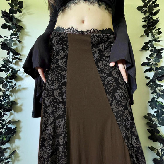 Wasteland Style Antique Floral Stitching Irregular Skirt Women's Summer New Niche Low Waist A- Line Long Dress