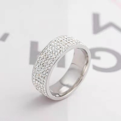 European and American supply 8mm wide 5 row diamond titanium steel ring fashionable cement diamond stainless steel ring wholesale