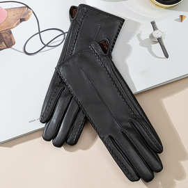 冬季新款女士山羊皮手套全掌触屏保暖绒里边开口易佩戴真皮手套