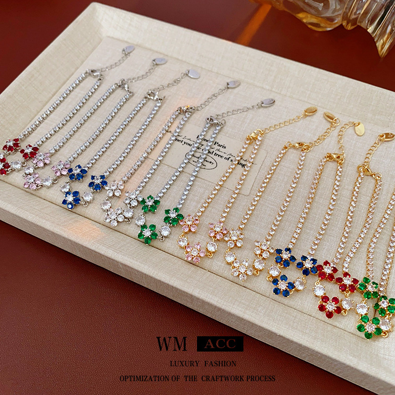 Zirconio brillante pulsera floral minimalista nicho de diseño francés pulsera creativa moda alta sensación de joyería exquisita al por mayor
