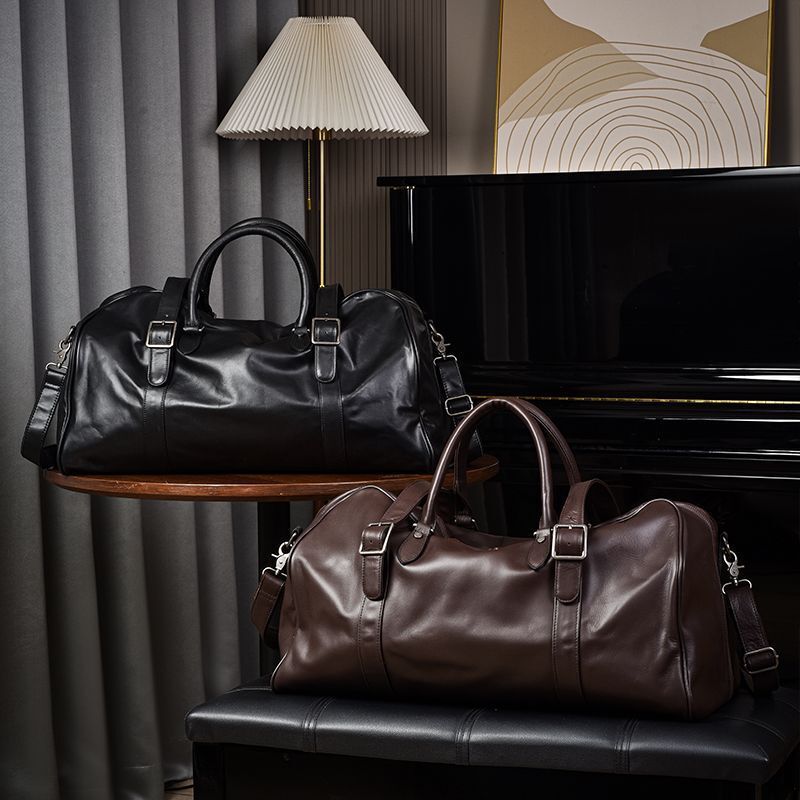 Cross-border vegetable-tanned leather luggage bag, men's sports and fitness bag, genuine leather business handbag, short-distance outdoor travel bag
