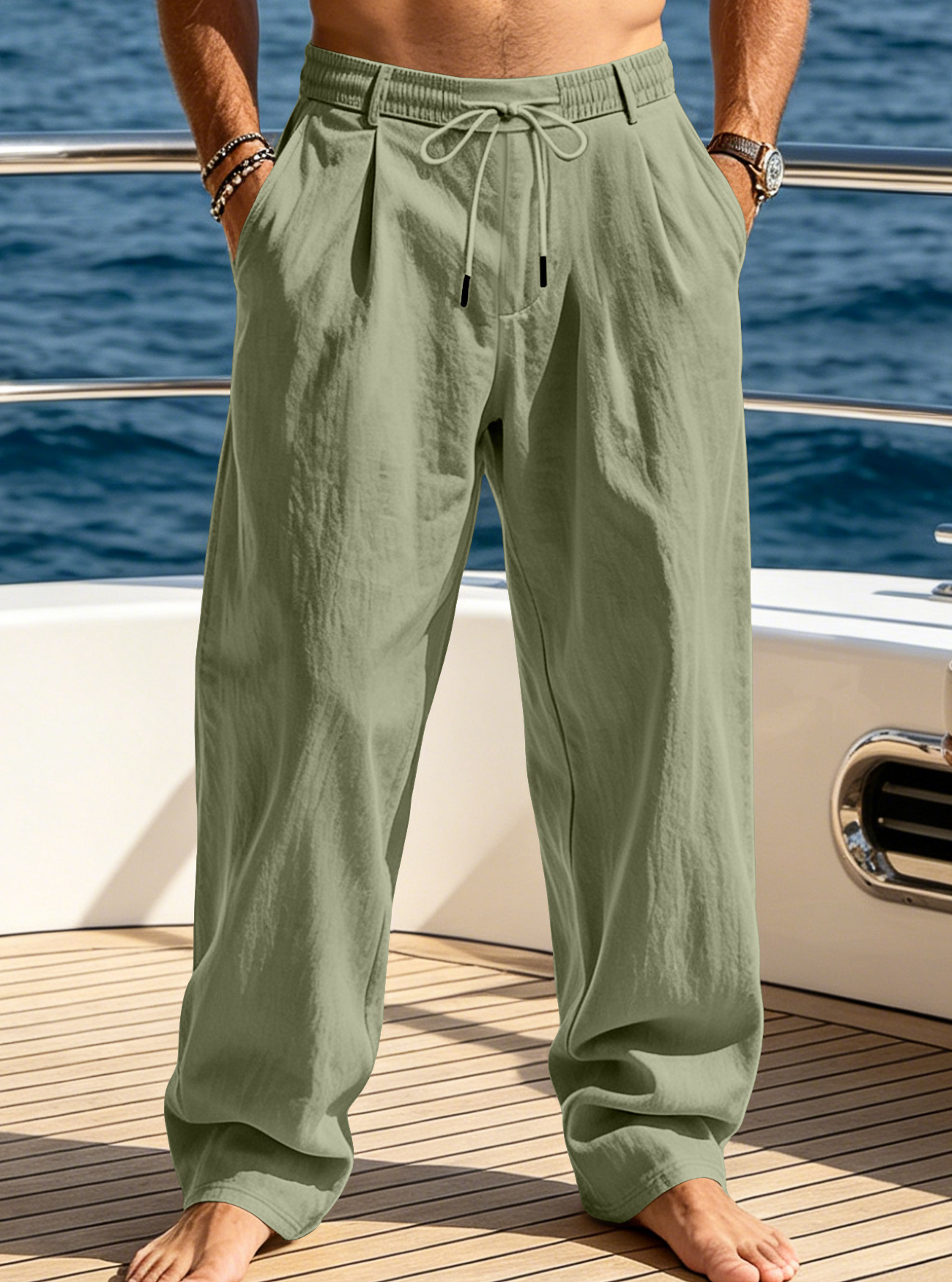Transfronterizo Amazon americano de verano hombre pantalones relajados rectos casuales simples transpirables pantalones deportivos de playa de piernas anchas