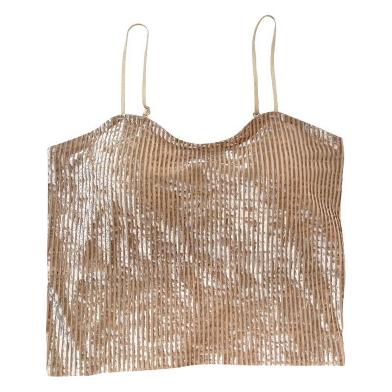 Pura chica caliente de terciopelo dorado pequeña cabestrilla belleza chaleco integrado con almohadilla en el pecho envuelto desgaste exterior bottoming Top corto