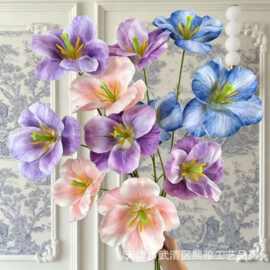 三头开口郁金香仿真花婚礼背景布置花材插花家居装饰摄像道具假花