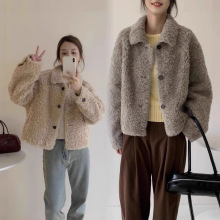 秋冬新款100绵羊毛羊剪绒羊羔毛皮草外套翻领皮毛一体显瘦女大衣