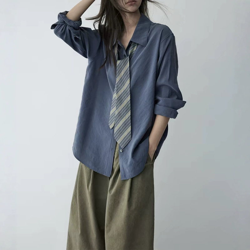 HaveRice Restaurant Slow-wash shirt, sand-washed, soft and drapey, machine washable, basic, versatile, slimming blue shirt HaveRice Restaurant Slow-wash shirt, sand-washed, soft and drapey, machine washable, basic, versatile, slimming blue shirt