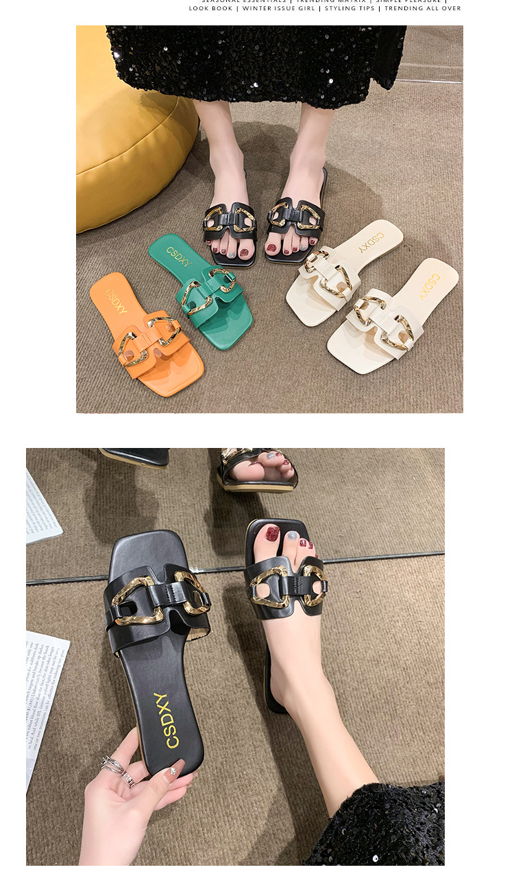 Summer home ins fashion temperament Korean version of flip flops wear square head flat bottom sandals and slippers 42_voghion.com