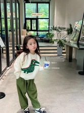 韩国女童毛衣恐龙卡通图案套头衫2023秋冬款儿童宽松圆领针织上衣
