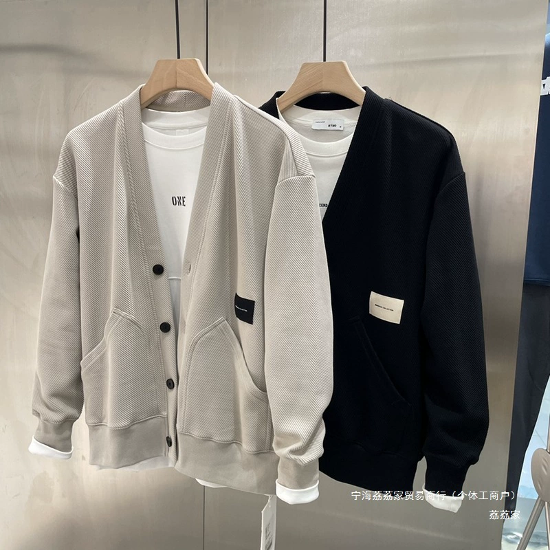 Fashionable cardigan, demi-season knitted jacket, Korean style, V-neckline