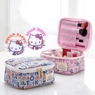 In-Stock Japanese-Style Cute and Adorable Cat Square Makeup Bag with Floral Pattern, Skincare Product and Jewelry Storage Bag, Toiletry Bag