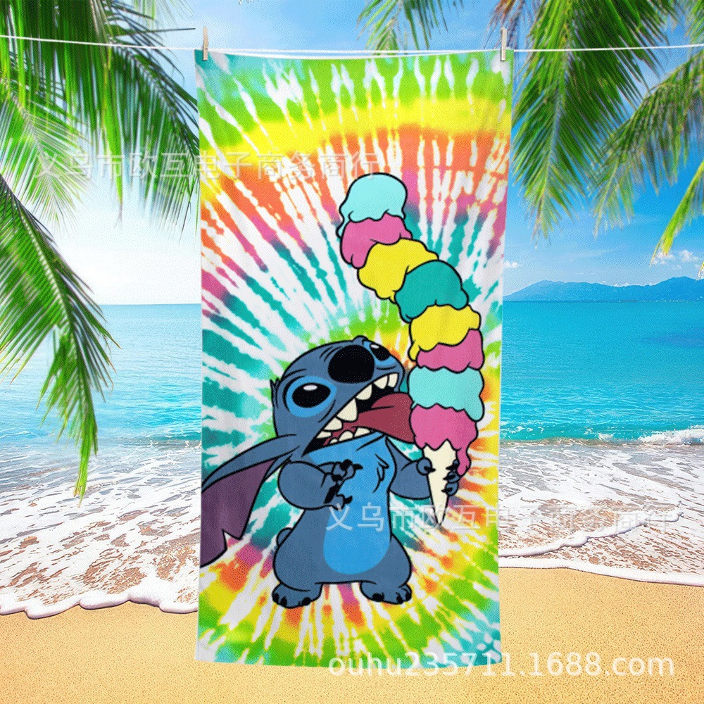 TEMU nueva toalla de playa estampada Stitch de gran tamaño toalla de baño para niños toalla de baño toalla de microfibra