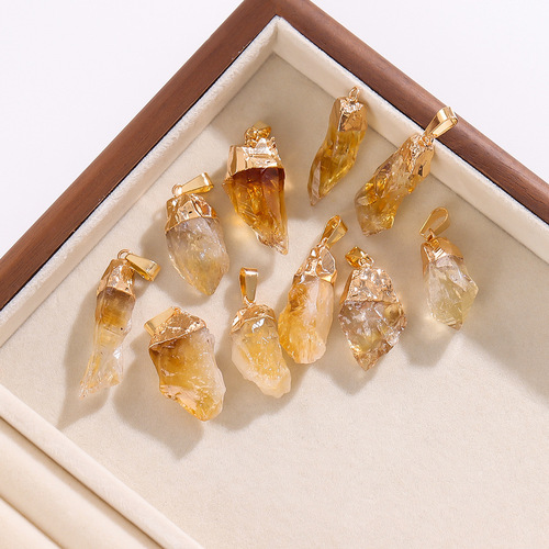 Natural citrine pendant electroplated rough stone irregular necklace crystal gravel pendant diy jewelry accessories cross-border