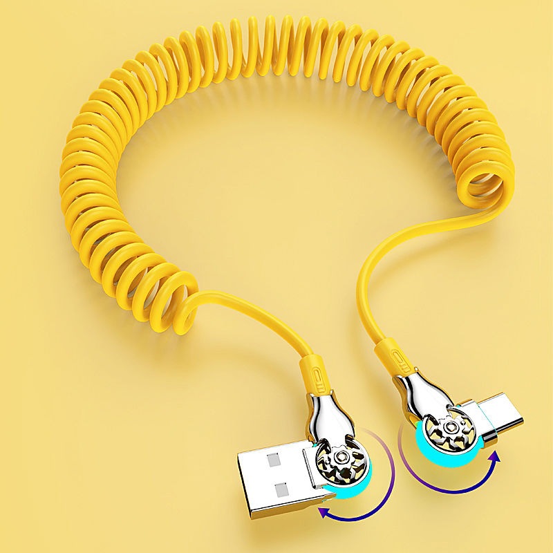 Codo doble resorte giratorio retráctil de carga rápida cable de datos para apple android huawei xiaomi coche cable de carga