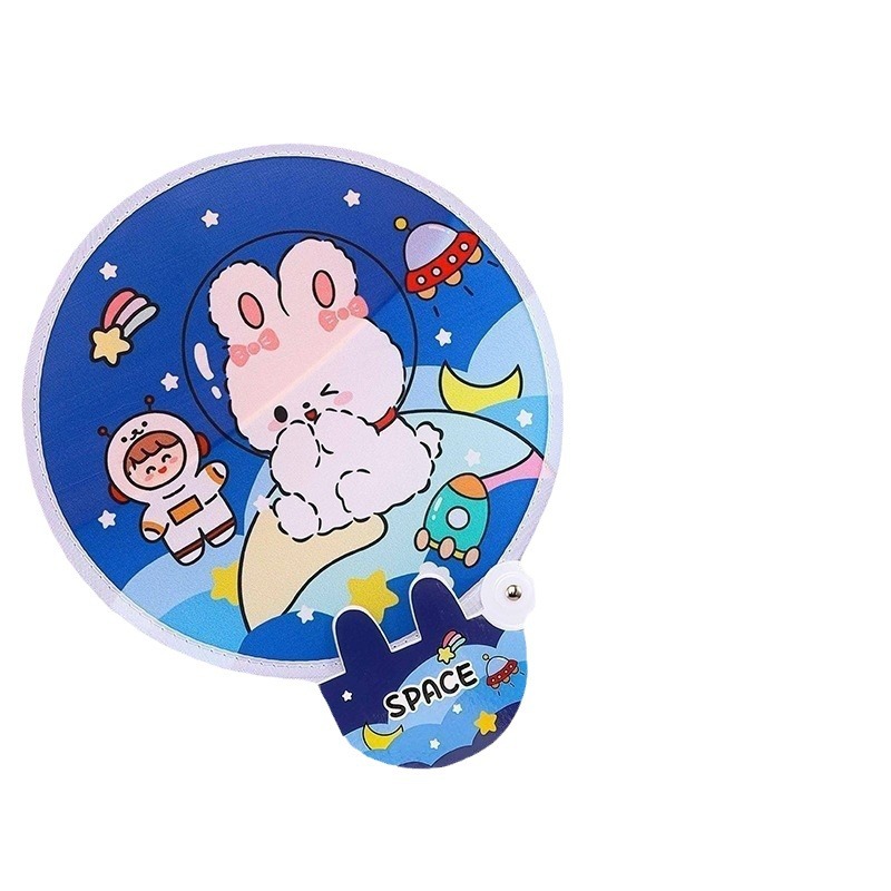 Verano lindo mini tela ventilador plegable portátil portátil regalo de vacaciones ventilador plegable con mango pequeño ventilador redondo