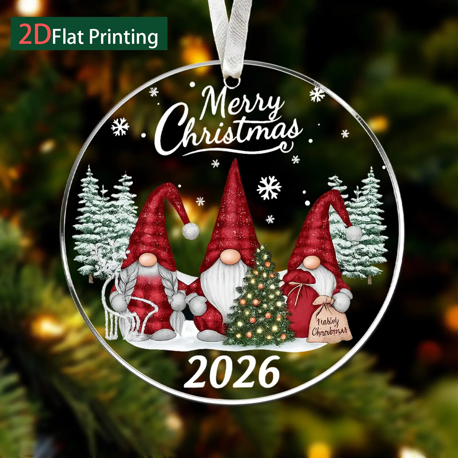 2D平面2026圣诞快乐红白侏儒装饰节日圣诞树窗户装饰品