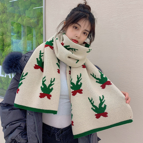 Christmas gift scarf for girlfriend red trendy retro imitation cashmere plus velvet thick long winter scarf shawl for women