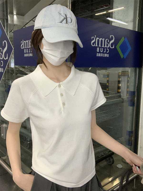 2025新款超好看polo领白色短袖t恤女打底衫内搭小衫上衣|undefined