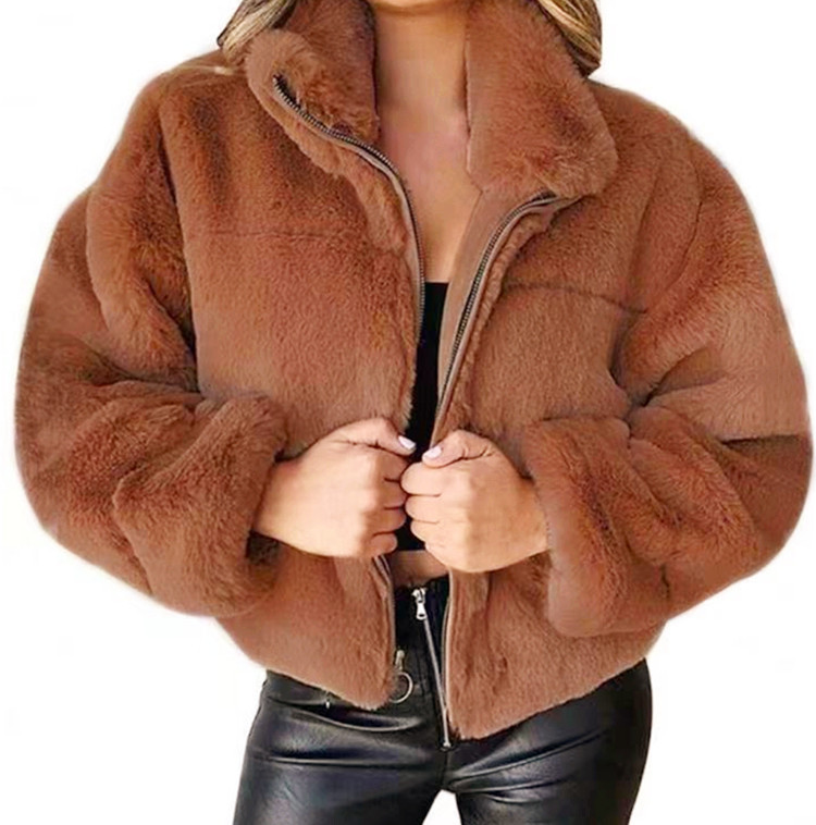 Fashion Solid Color Patchwork Polyester Zipper Coat Woolen Coat display picture 3