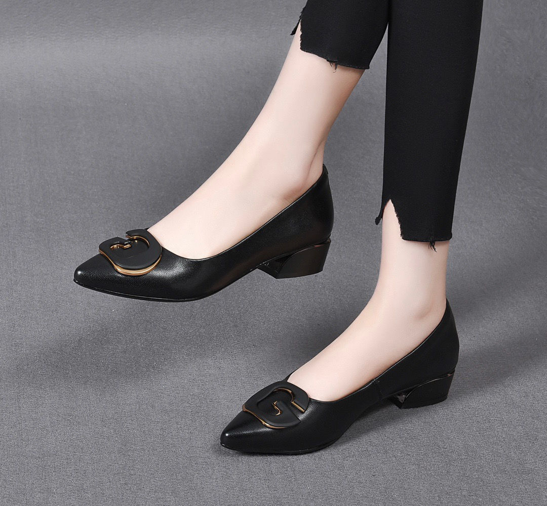 Giày cao gót mũi nhọn nữ da bò thật mềm, gót 6 cm, form ôm chân thoải mái — Màu đen gót nhọn chi tiết 5