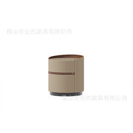 意式极简进口马鞍皮圆形床头柜设计师大小户型卧室储物高端床边柜
