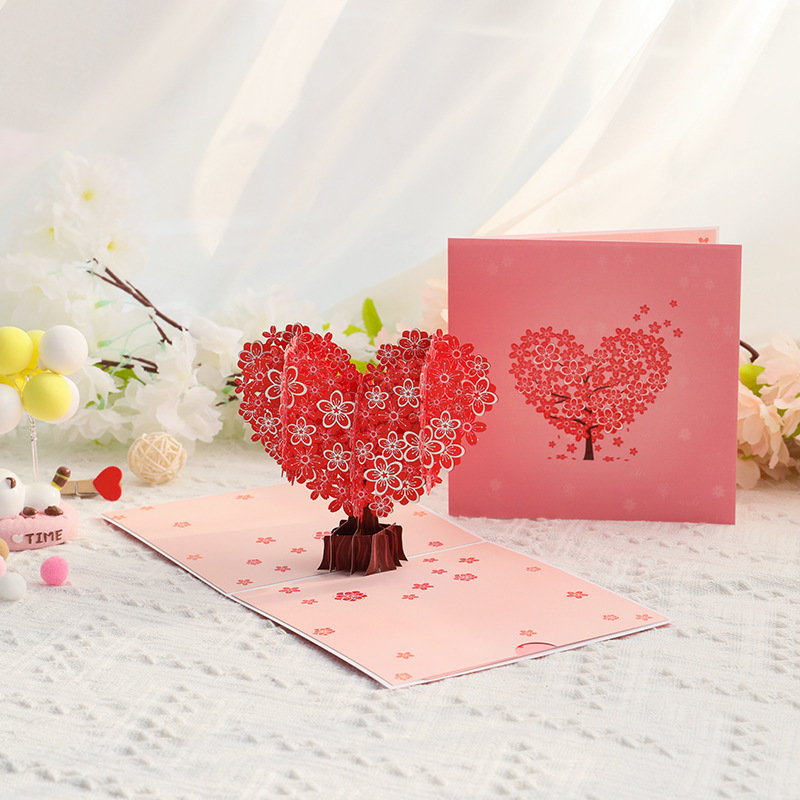 Chinese Valentine's Day greeting card 3D three-dimensional paper carving love cherry blossom tree Valentine's Day couple confession card Amazon cross-border wholesale