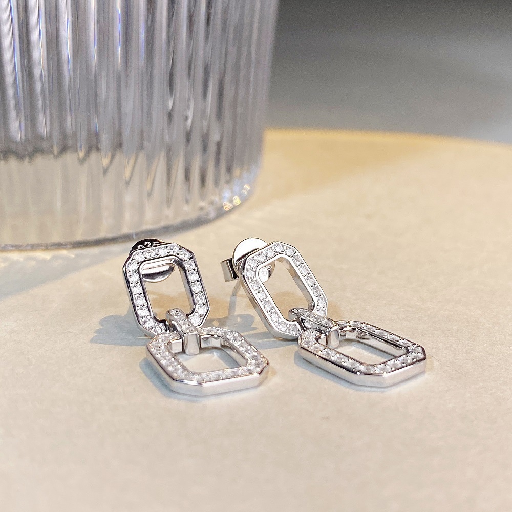 Simple Style Geometric Sterling Silver Inlay Zircon Drop Earrings 1 Pair