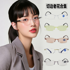 新型フレームレスブルーライトカット老眼鏡、屋台販売用、メンズ一体型超軽量スマートズーム老眼鏡