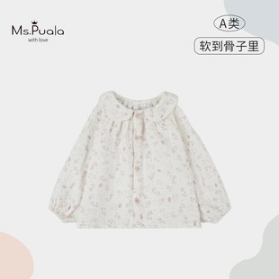 2025 New Pure Cotton Type a Infant Korean Style Round Neck Comfortable and Cute Fashionable Baby Girl Shirt Top Doll Shirt