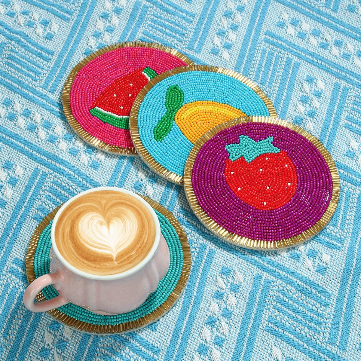 Creative and Novel Fruit-Patterned Rice Bead Coasters, Handmade Tea Cup Mats, Heat Insulation Pads, Desktop Decorations, and Souvenirs