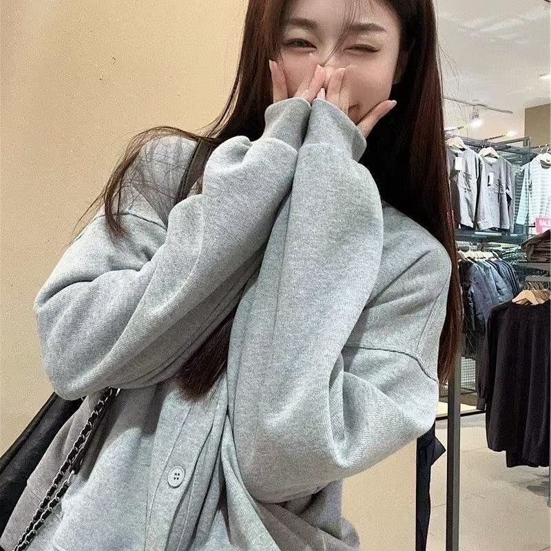 纯色长袖开衫卫衣外套设计2025女装新款百搭春季宽松休闲上衣女装|undefined