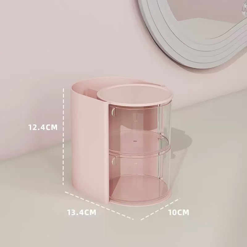 caja de almacenamiento de escritorio giratoria a prueba de polvo cabello de cabello cojín de aire lápiz labial cepillo de maquillaje recipiente