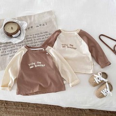 嬰兒衣服春秋裝男女寶寶純棉長袖T恤兒童拼色印花上衣小童打底衫