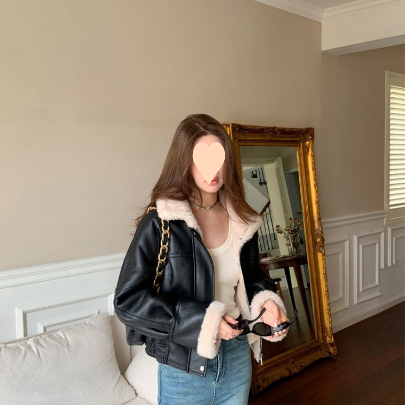 Imitation Lamb Fur Jacket Short 2025 New One-Piece Jacket Women's Sweet Cool Thickened American Motorcycle Jacket