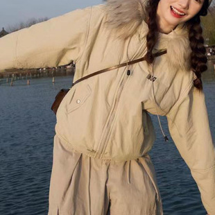 American-style fleece-lined Parker cotton-padded jacket women's short 2024 new design feeling thickened cotton-padded coat winter coat coat