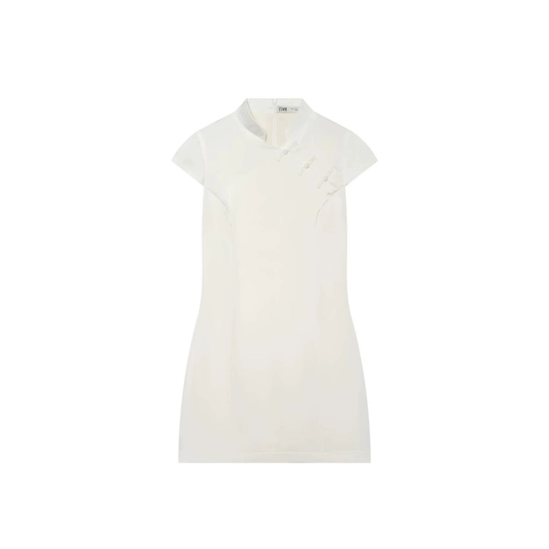 Pb&Za2026 New Summer Women's Clothing with Mandarin Collar, Silk Satin Texture, Buttoned Slim Fit Mini Skirt Dress Pb&Za2026 New Summer Women's Clothing with Mandarin Collar, Silk Satin Texture, Buttoned Slim Fit Mini Skirt Dress