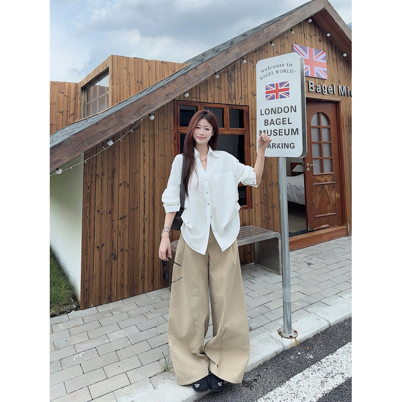 韩系气质凹造型的白衬衫翻领泡泡袖收腰衬衣上衣女|undefined