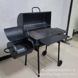 现货双桶木炭子母烧烤炉加大加厚美式户外烧烤架庭院炭火炉熏烤炉