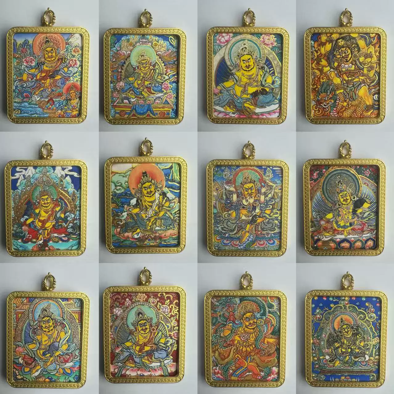 Tangka Ручная роспись золотой кулон Регон Ручная роспись Тханка Хуан Фортуна Пять дорог Бог богатства 12 Зодиака Ручной кулон