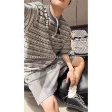 网红款韩国男装代购风潮流减龄编织彩色细条纹休闲宽松短袖恤夏季