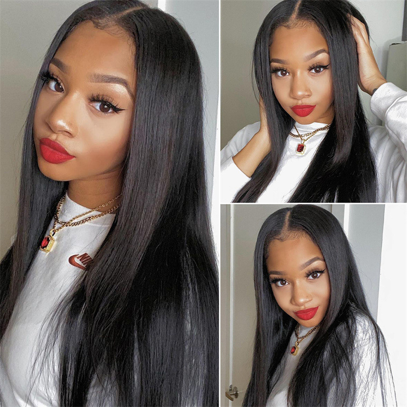 2023 nuevo europeo y americano Peluca de longitud media negro largo pelo recto multicolor peluca venta al por mayor fábrica directa tamaño puede ser enviado en nombre